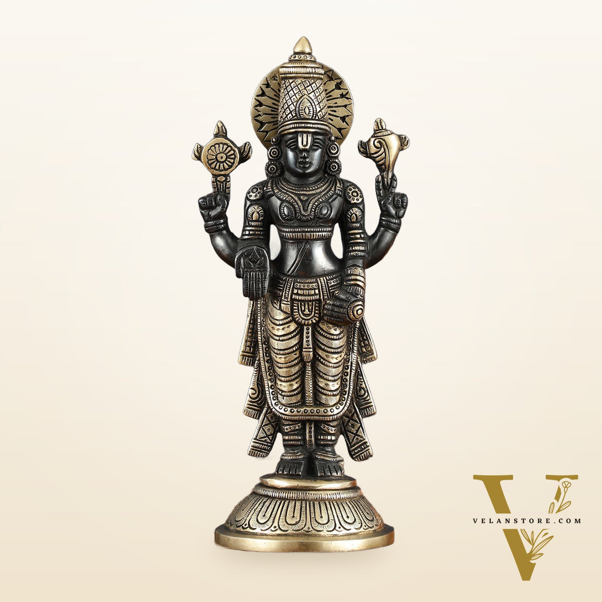 Exquisite Pure Brass Black Tirupati Balaji Statue - 10.5" Tall | Handcrafted Perfection