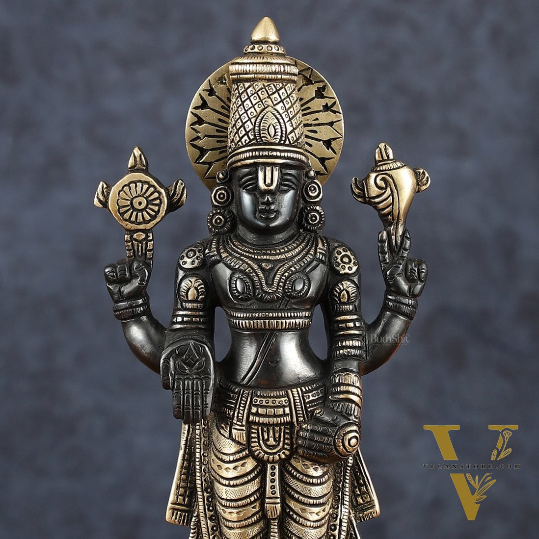 Exquisite Pure Brass Black Tirupati Balaji Statue - 10.5" Tall | Handcrafted Perfection