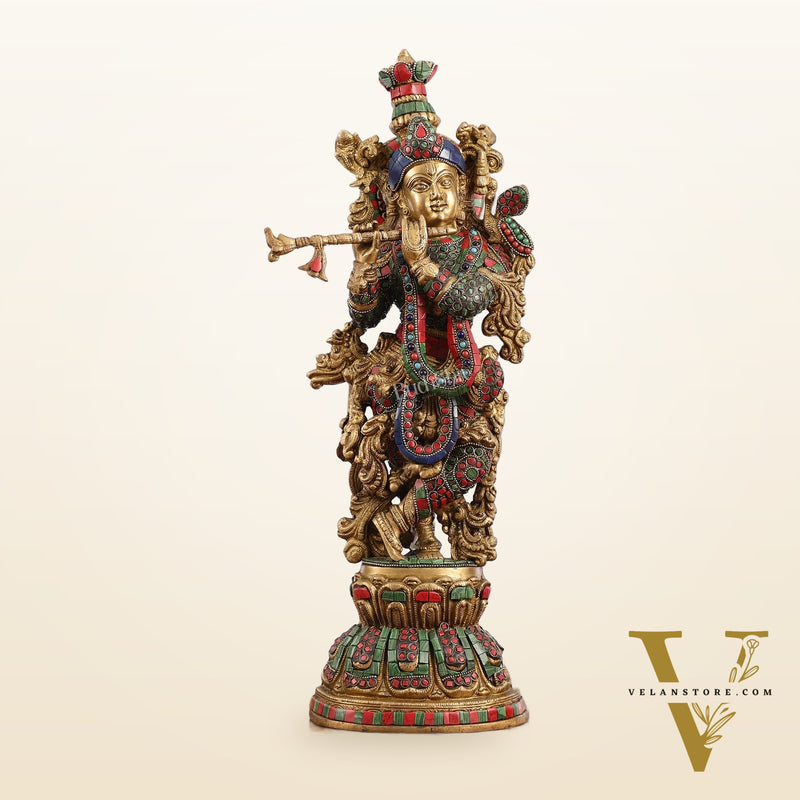 Exquisite Pure Brass Handcrafted Krishna Statue 21 inch