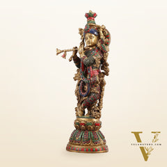 Exquisite Pure Brass Handcrafted Krishna Statue 21 inch