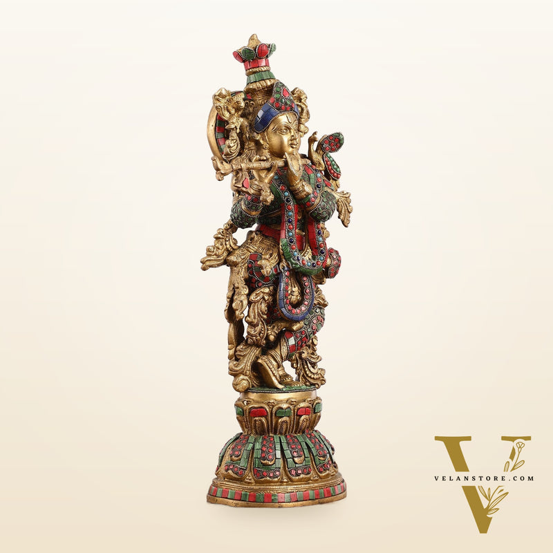 Exquisite Pure Brass Handcrafted Krishna Statue 21 inch