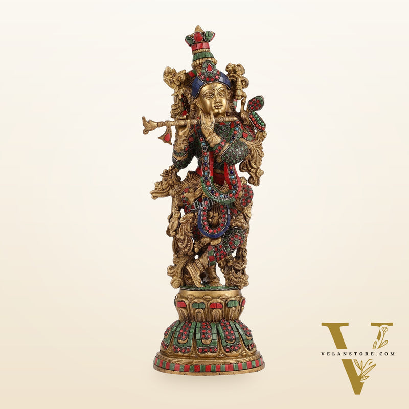 Exquisite Pure Brass Handcrafted Krishna Statue 21 inch