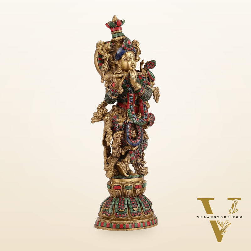 Exquisite Pure Brass Handcrafted Krishna Statue 21 inch