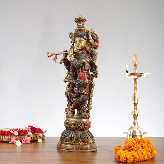Exquisite Pure Brass Handcrafted Krishna Statue 21 inch