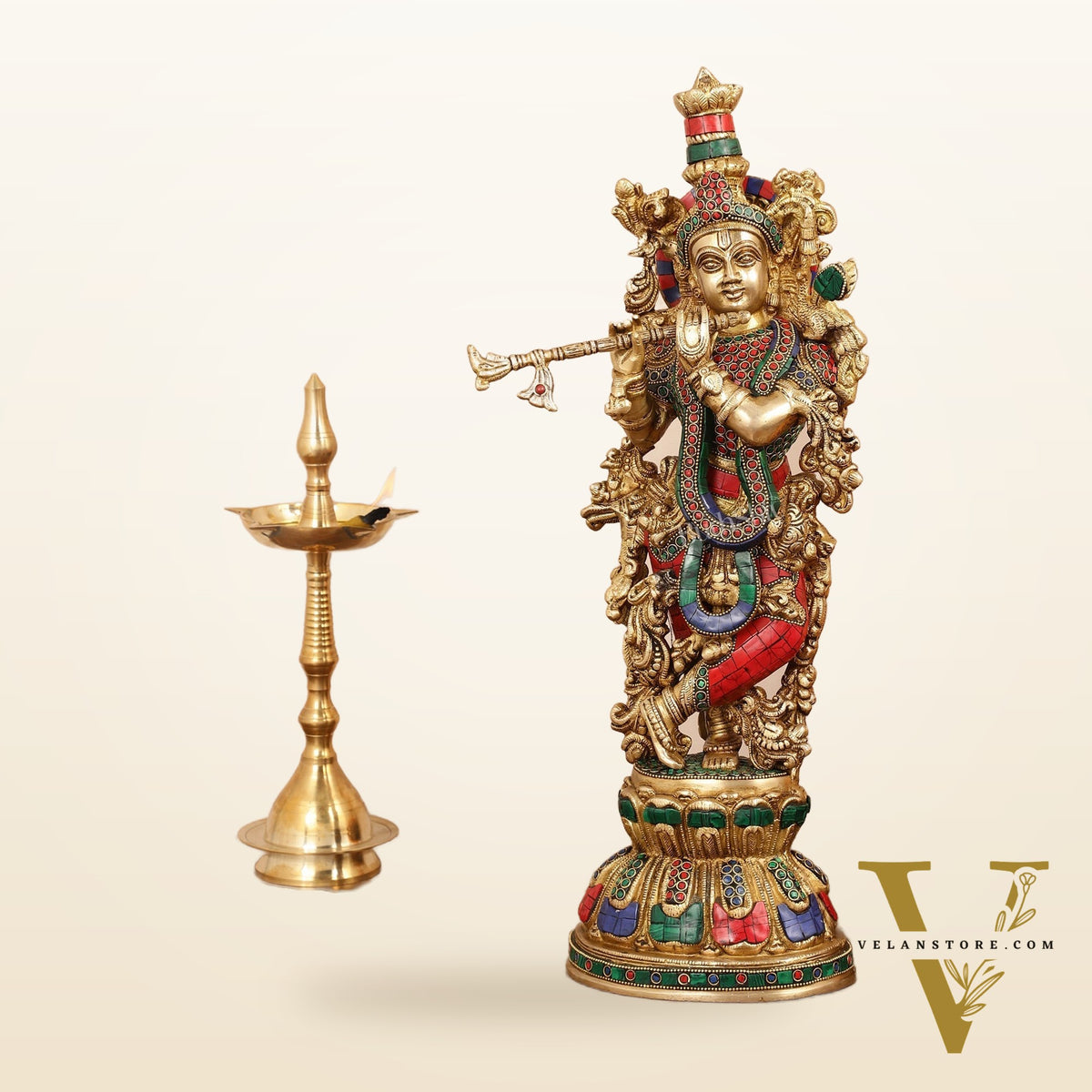 Exquisite Pure Brass Handcrafted Krishna Statue - 21"