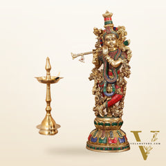 Exquisite Pure Brass Handcrafted Krishna Statue - 21"