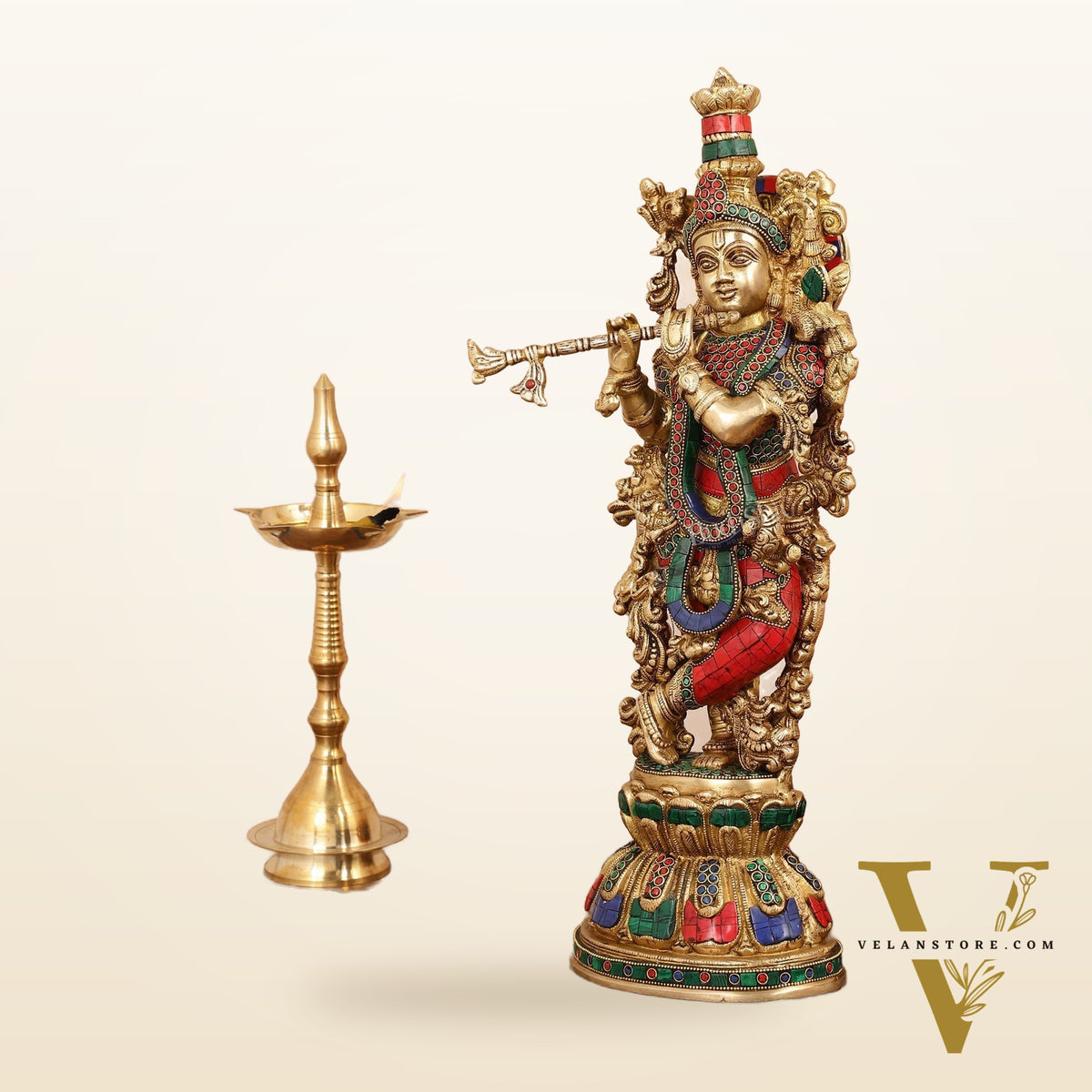 Exquisite Pure Brass Handcrafted Krishna Statue - 21"