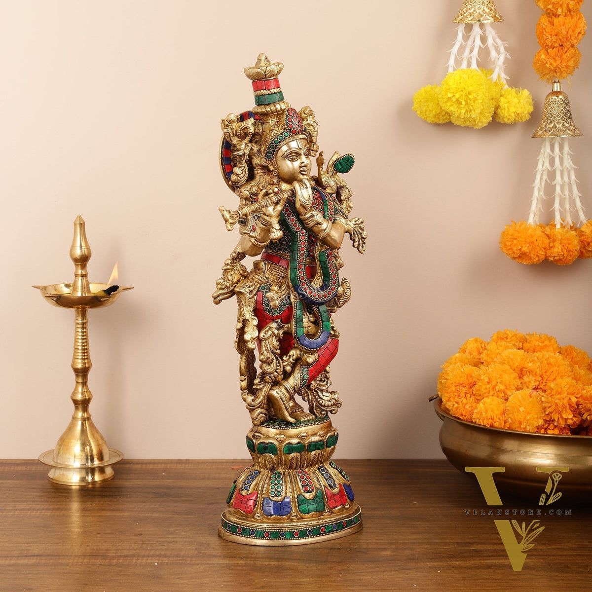 Exquisite Pure Brass Handcrafted Krishna Statue - 21"