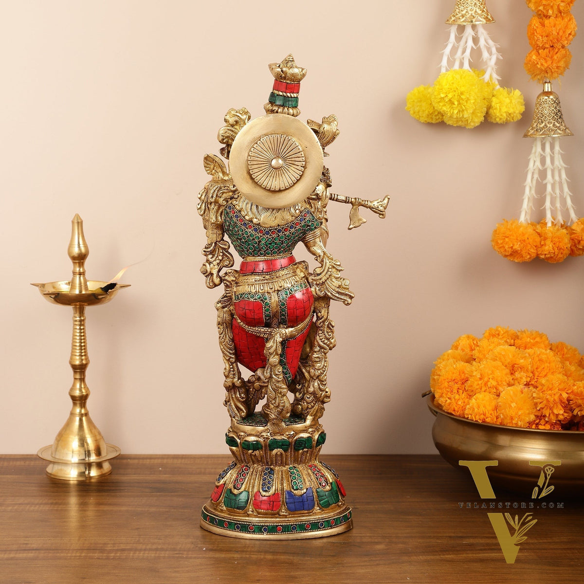 Exquisite Pure Brass Handcrafted Krishna Statue - 21"