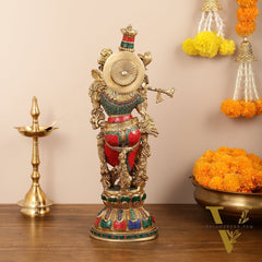 Exquisite Pure Brass Handcrafted Krishna Statue - 21"