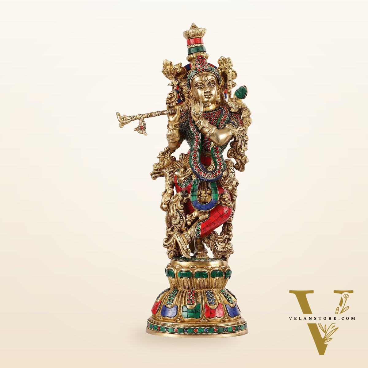 Exquisite Pure Brass Handcrafted Krishna Statue - 21"