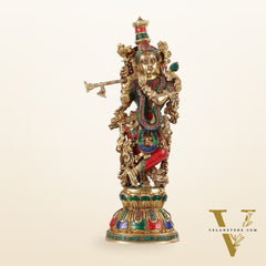 Exquisite Pure Brass Handcrafted Krishna Statue - 21"