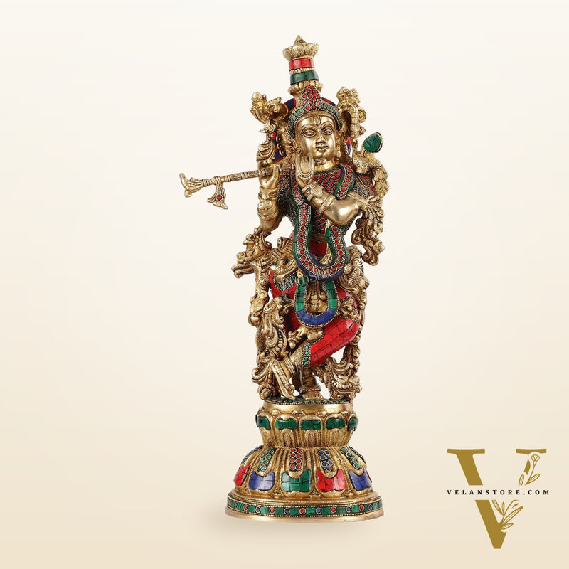 Exquisite Pure Brass Handcrafted Krishna Statue - 21"
