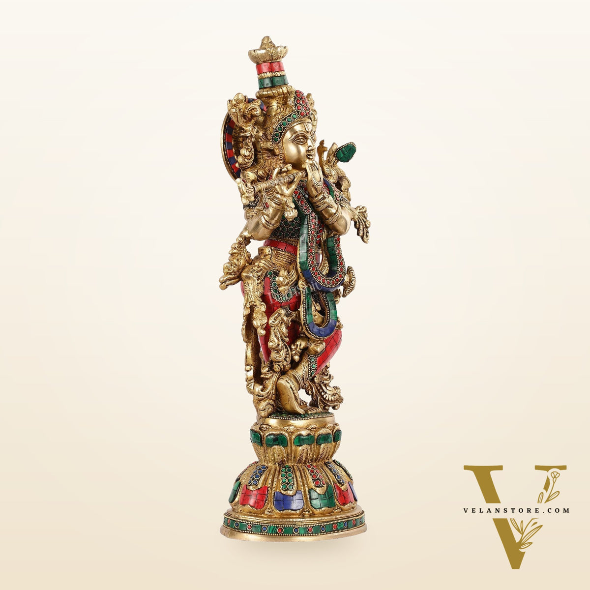 Exquisite Pure Brass Handcrafted Krishna Statue - 21"