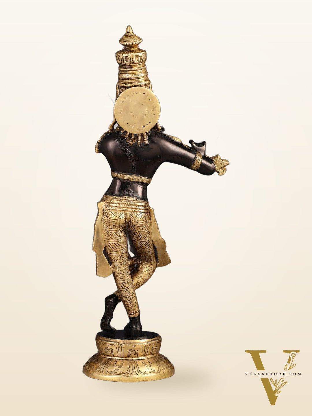 Exquisite Pure Brass Lord Krishna Statue - Black & Gold Finish, 23 Inches