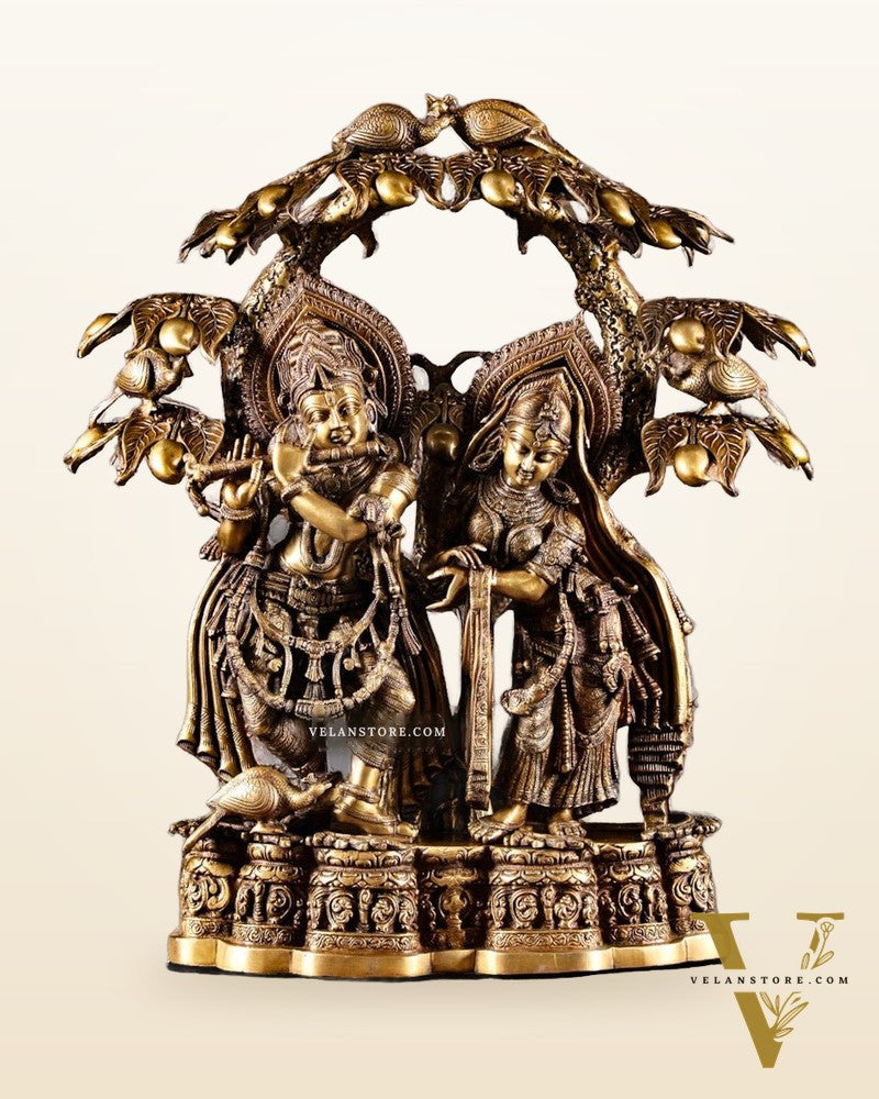 Exquisite Pure Brass Radha Krishna Sculpture – Large Size
