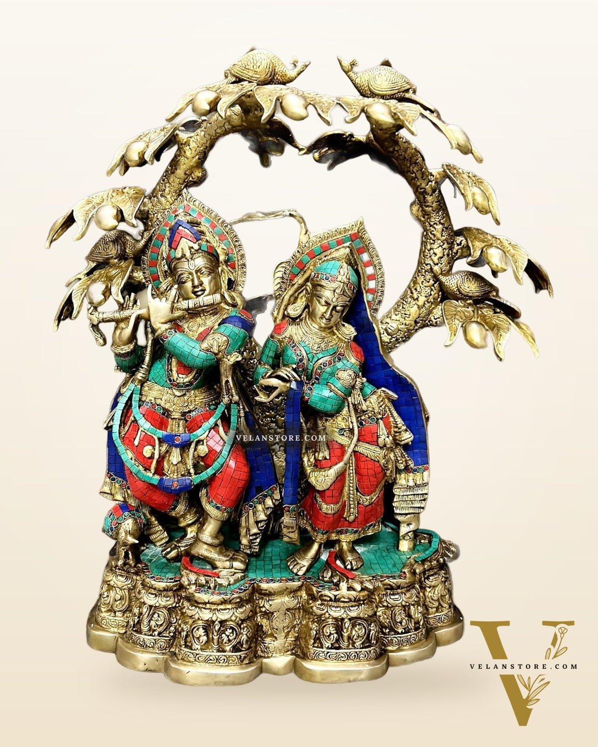Exquisite Pure Brass Radha Krishna Sculpture – Large Size