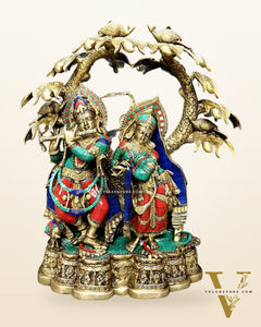 Exquisite Pure Brass Radha Krishna Sculpture – Large Size