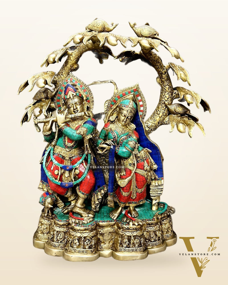Exquisite Pure Brass Radha Krishna Sculpture – Large Size