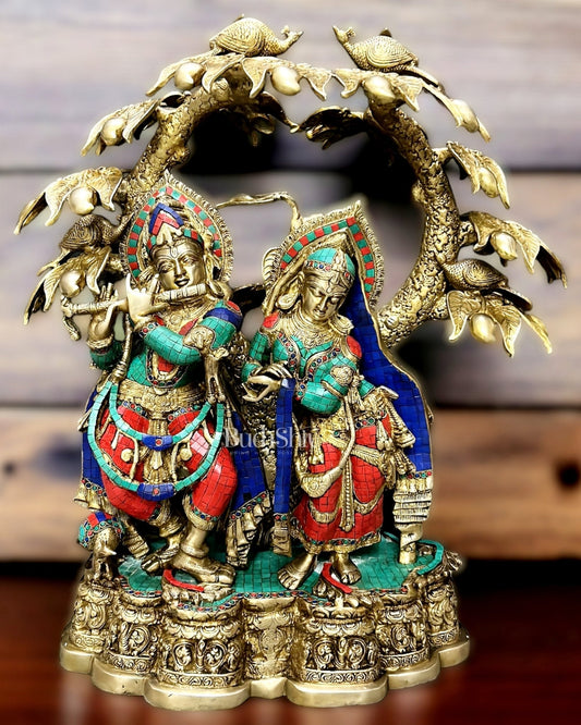 Exquisite Pure Brass Radha Krishna Sculpture – Large Size