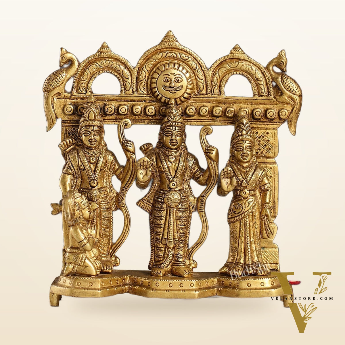 Exquisite Pure Brass Ram Darbar - Perfect Size for Home Temples 7.5 inch