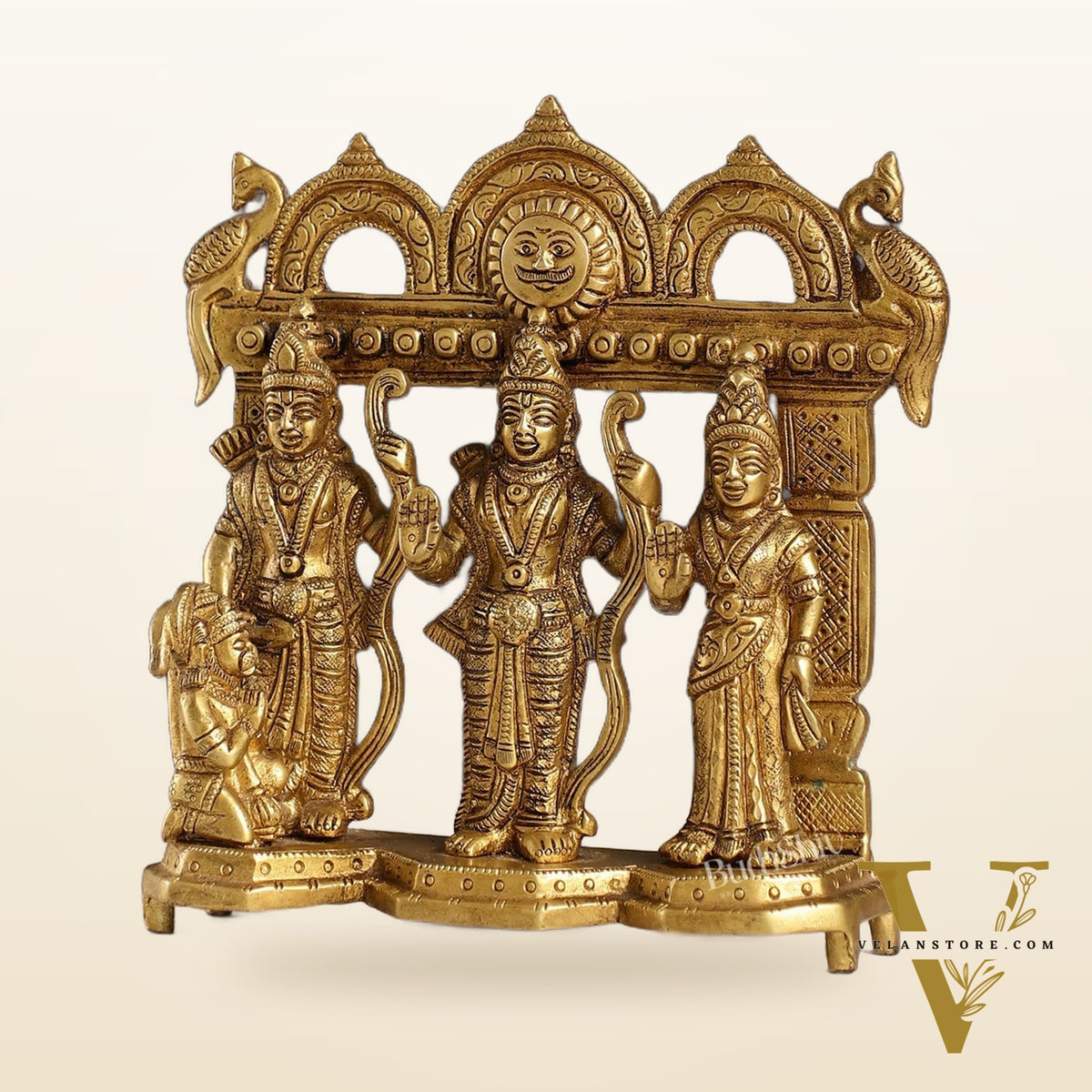 Exquisite Pure Brass Ram Darbar - Perfect Size for Home Temples 7.5 inch