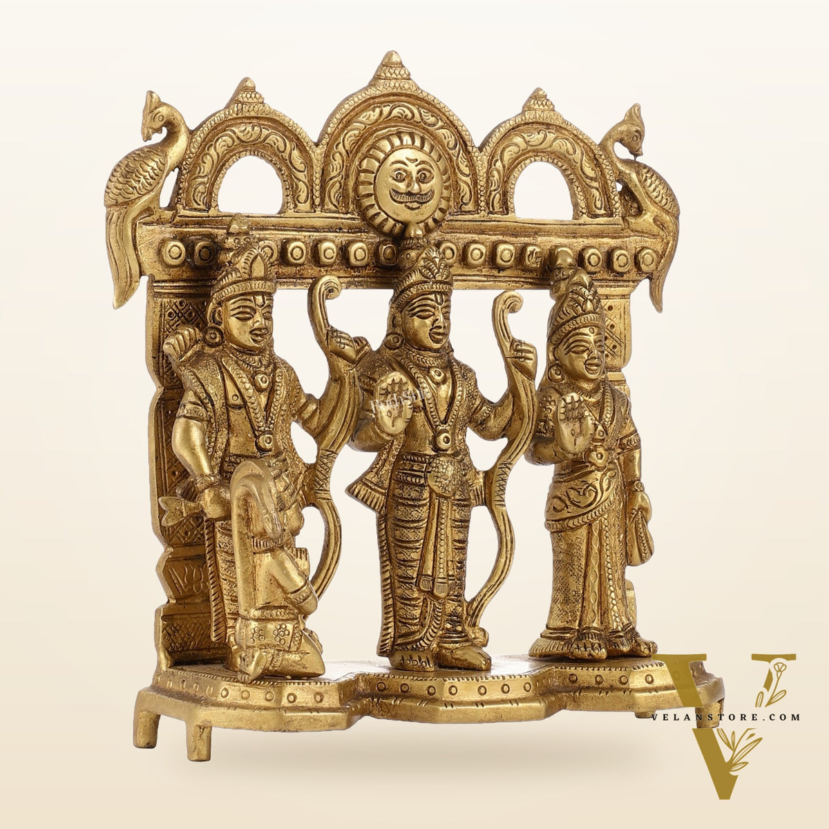 Exquisite Pure Brass Ram Darbar - Perfect Size for Home Temples 7.5 inch