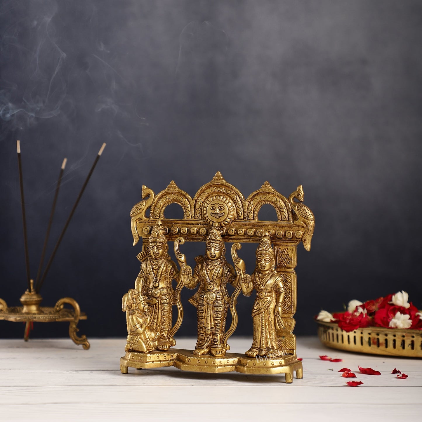 Exquisite Pure Brass Ram Darbar - Perfect Size for Home Temples 7.5 inch