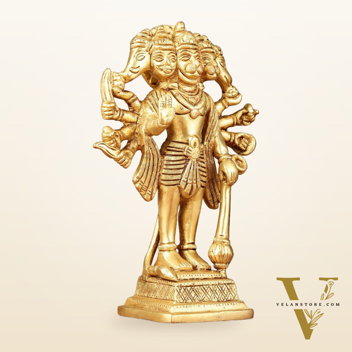 Exquisite Pure Brass Standing Panchmukhi Hanuman Idol - 7"