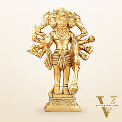 Exquisite Pure Brass Standing Panchmukhi Hanuman Idol - 7"