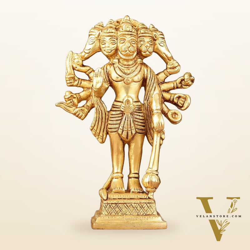 Exquisite Pure Brass Standing Panchmukhi Hanuman Idol - 7"