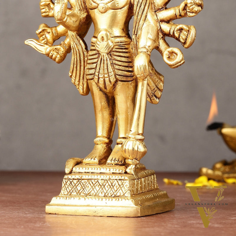 Exquisite Pure Brass Standing Panchmukhi Hanuman Idol - 7"