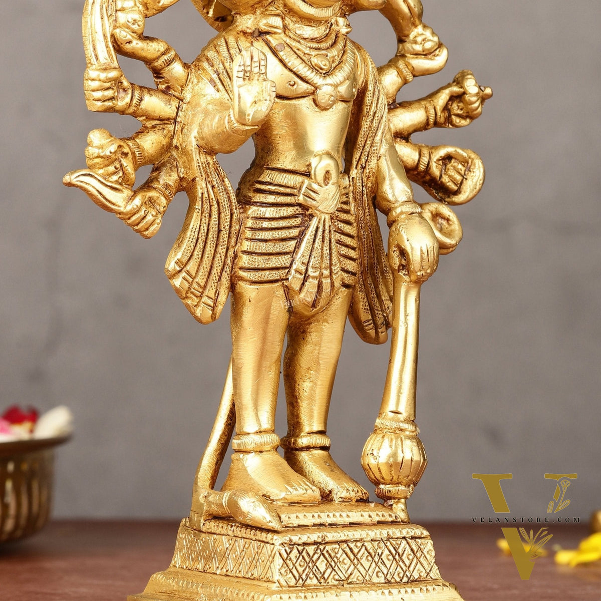 Exquisite Pure Brass Standing Panchmukhi Hanuman Idol - 7"