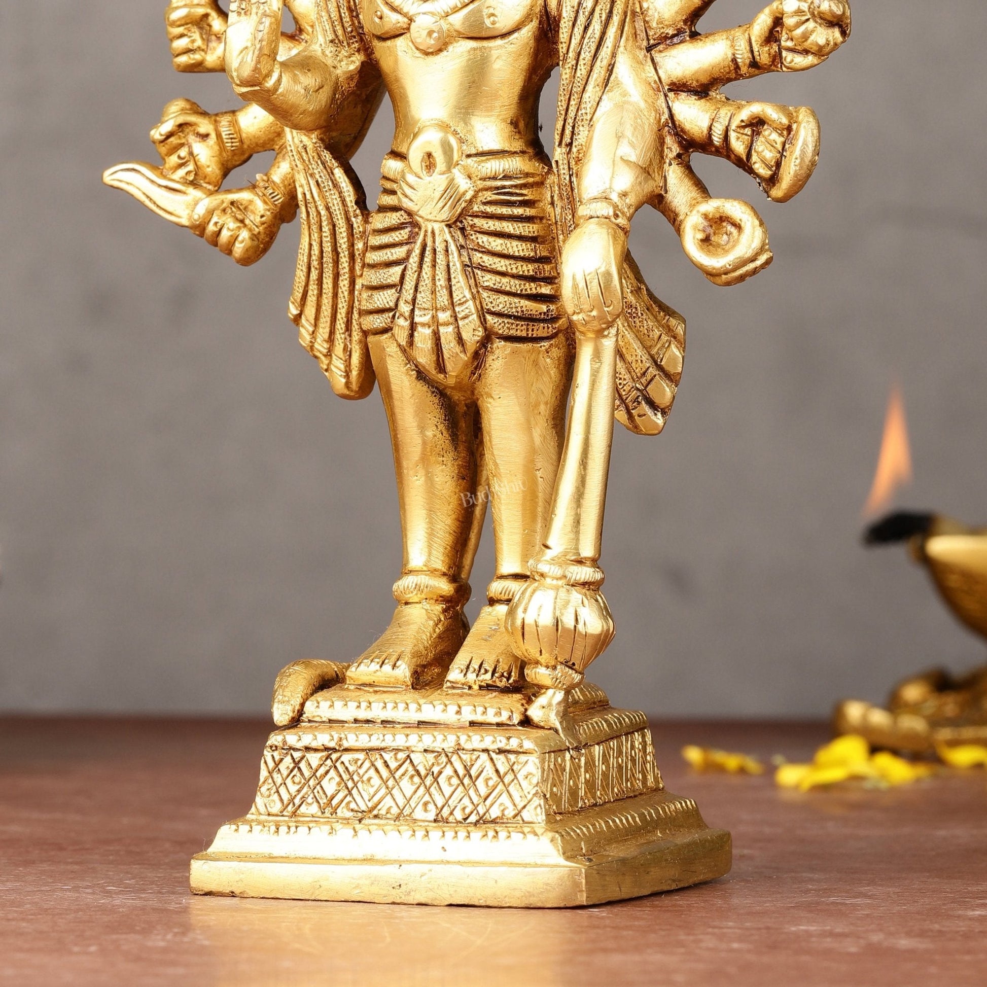 Exquisite Pure Brass Standing Panchmukhi Hanuman Idol - 7"