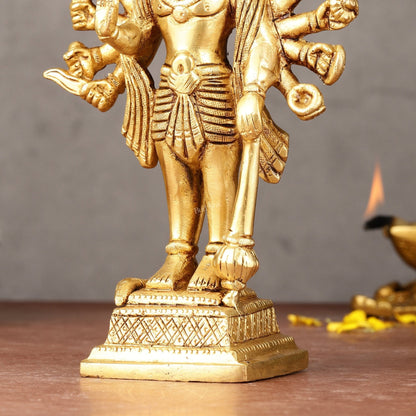 Exquisite Pure Brass Standing Panchmukhi Hanuman Idol - 7"