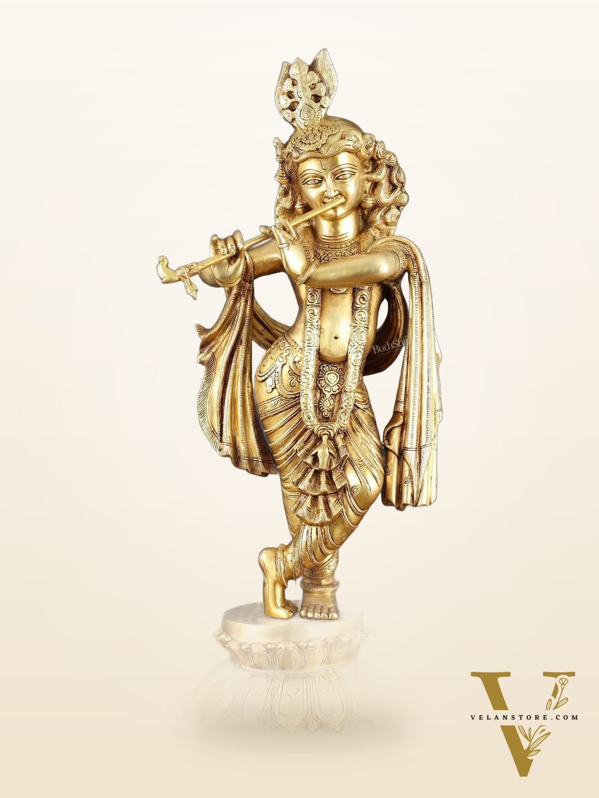 Exquisite Pure Brass Superfine Krishna Statue – 27" Height