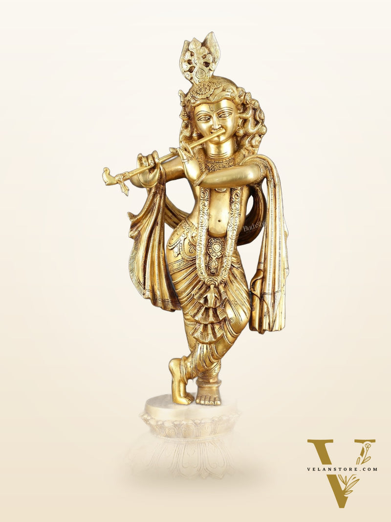 Exquisite Pure Brass Superfine Krishna Statue – 27" Height