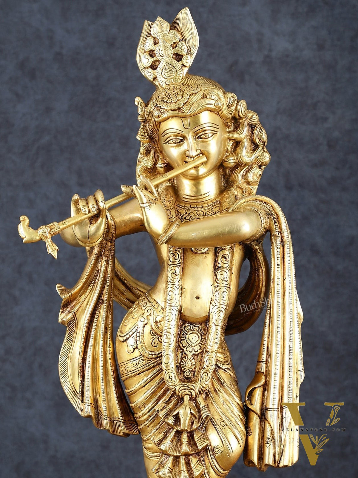 Exquisite Pure Brass Superfine Krishna Statue – 27" Height