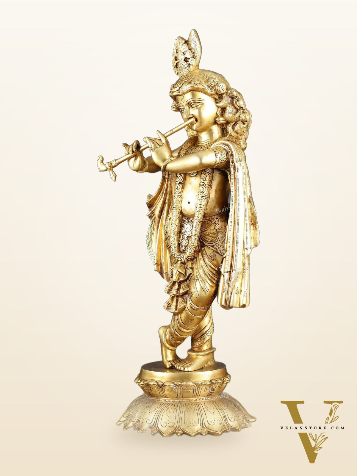 Exquisite Pure Brass Superfine Krishna Statue – 27" Height
