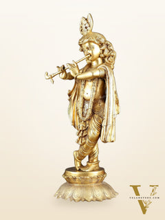 Exquisite Pure Brass Superfine Krishna Statue – 27" Height