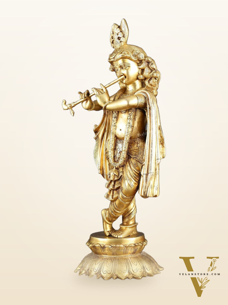 Exquisite Pure Brass Superfine Krishna Statue – 27" Height