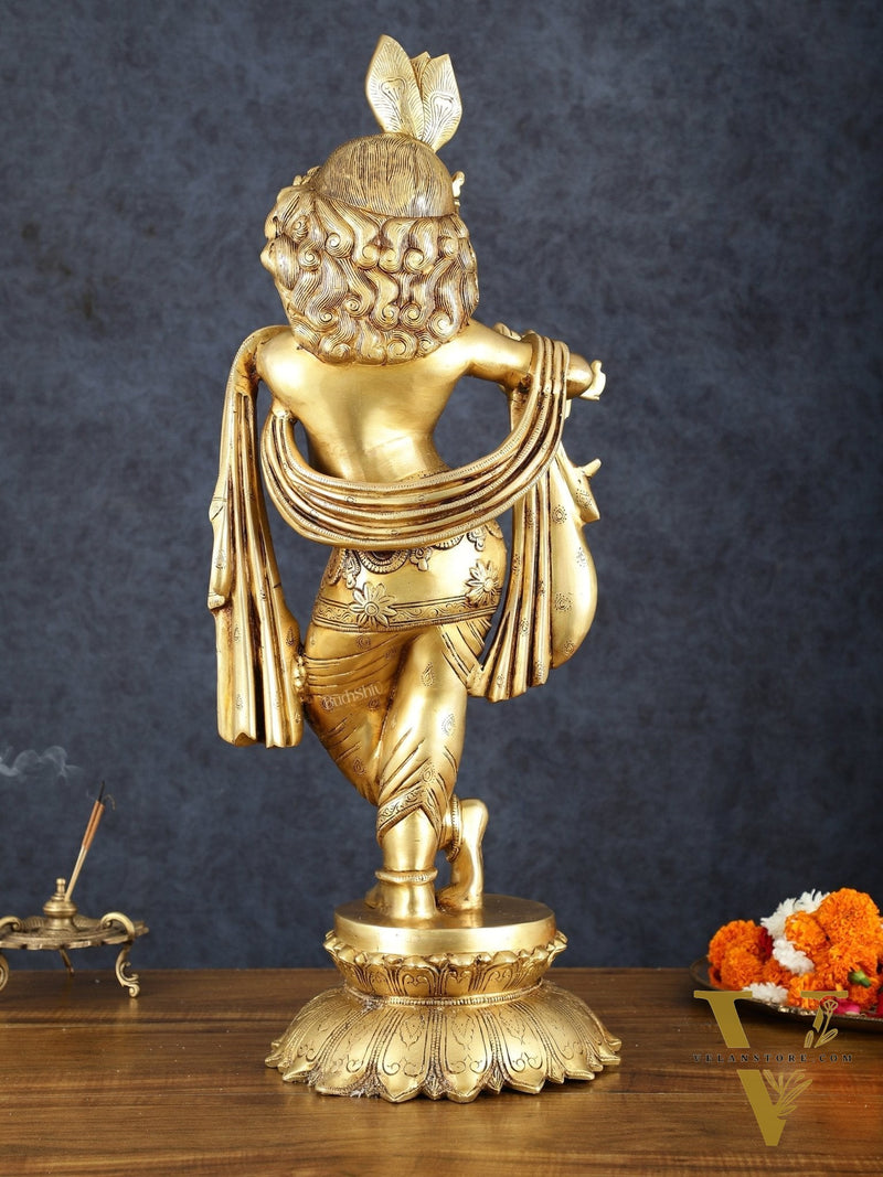 Exquisite Pure Brass Superfine Krishna Statue – 27" Height