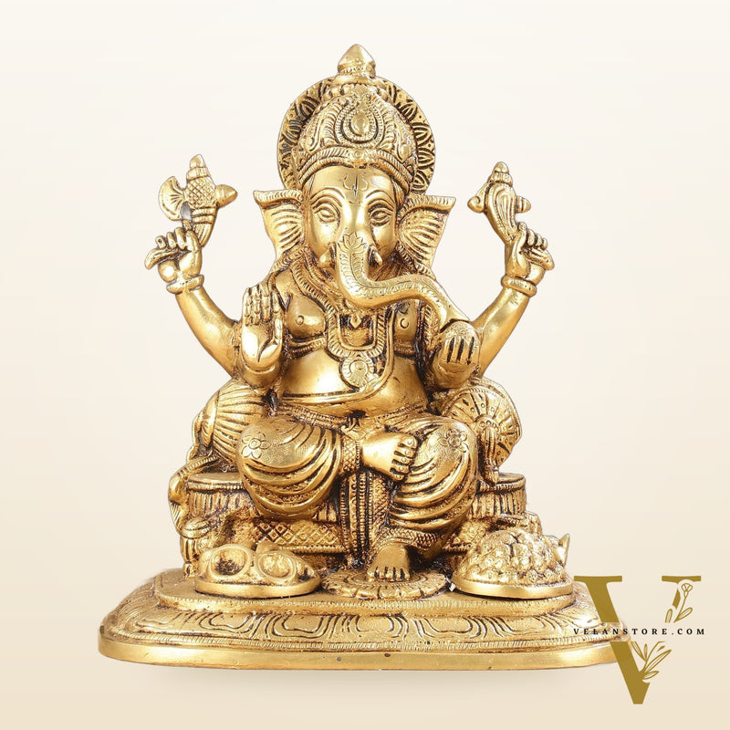 Exquisite Pure Brass Superfine Lord Ganesha Idol - 9"