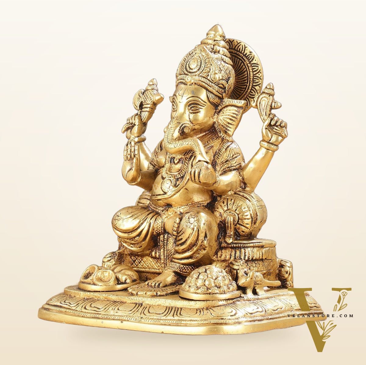 Exquisite Pure Brass Superfine Lord Ganesha Idol - 9"
