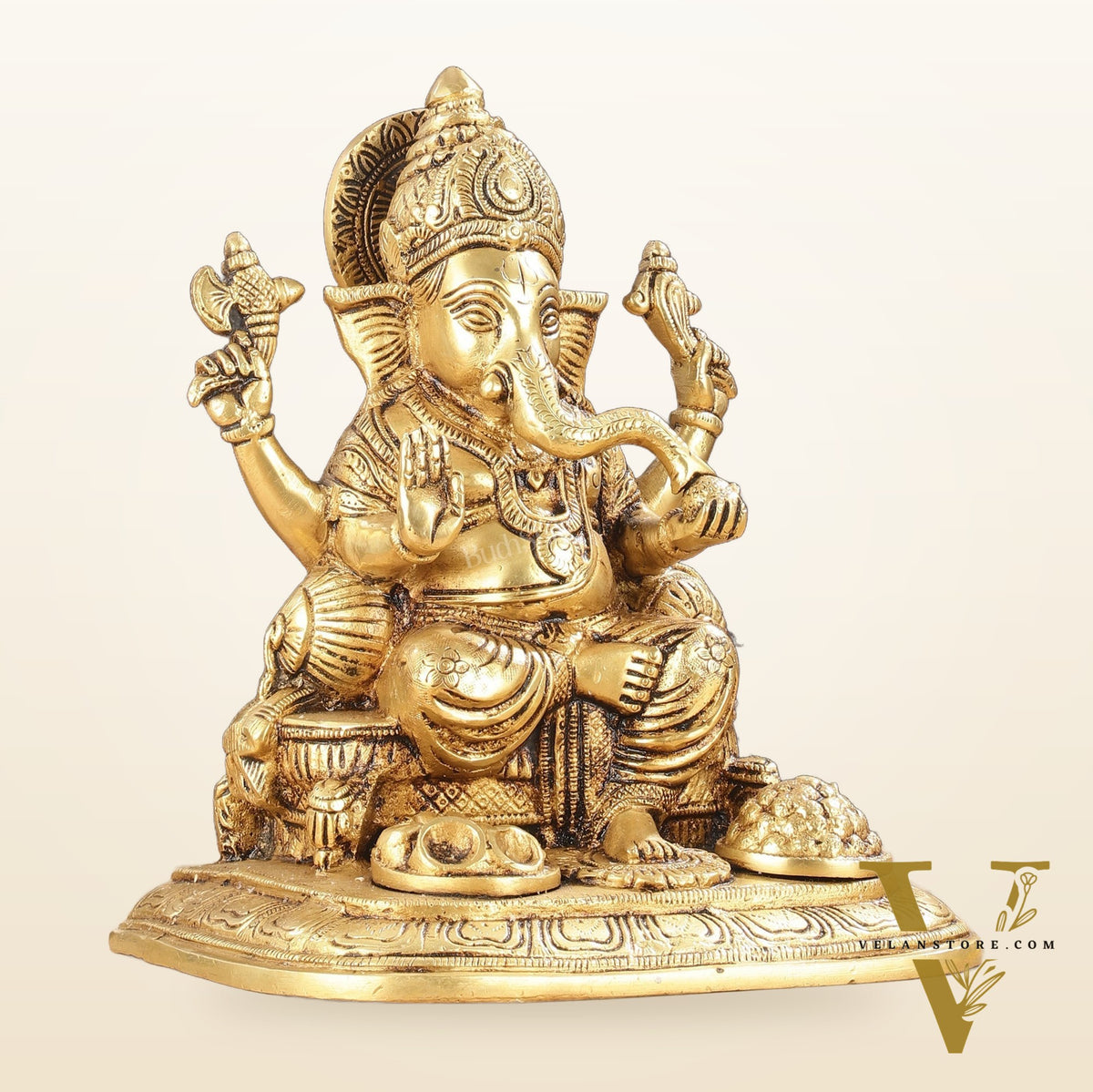 Exquisite Pure Brass Superfine Lord Ganesha Idol - 9"