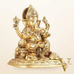 Exquisite Pure Brass Superfine Lord Ganesha Idol - 9"
