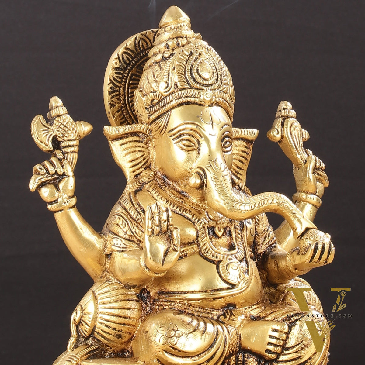 Exquisite Pure Brass Superfine Lord Ganesha Idol - 9"