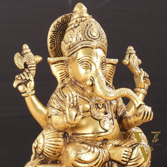 Exquisite Pure Brass Superfine Lord Ganesha Idol - 9"