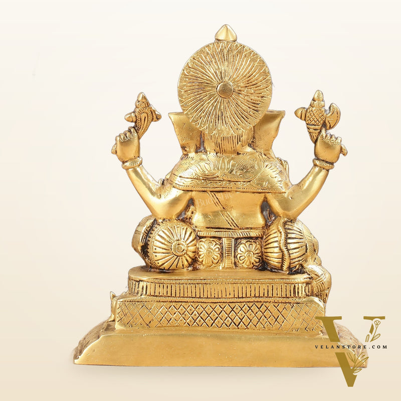 Exquisite Pure Brass Superfine Lord Ganesha Idol - 9"