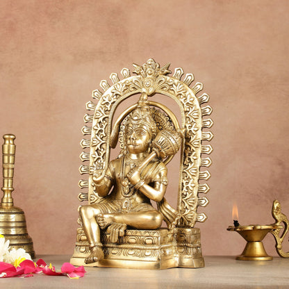 Exquisite Pure Brass Superfine Lord Hanuman idol with Temple Frame - 11 inch